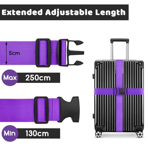 WISYOK Luggage Straps Extended, 2 Pack, 130-250cm Adjustable, Purple — view 2