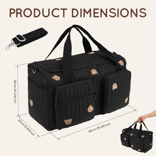 Baby Changing Bags,Hospital Maternity Bag,Large Capacity Diaper Tote Bag with Shoulder Strap & Multiple Pockets, Lightweight Travel Duffel Bags for Pregnancy, Labor,48 × 26 × 22 CM (Black) — view 2