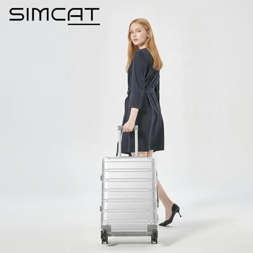 Simcat All Aluminum 20 inch Carry On Luggage, Aluminum Alloy Hard Shell Cabin Suitcase, Airline Approved Carry On Suitcase with TSA Locks, Silent Wheels (Silver, Modern Style) — view 2