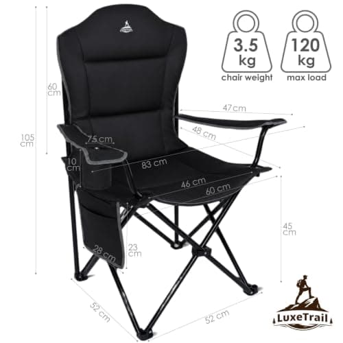 LuxeTrail Padded Folding Camping Chair, Ergonomic High-Back — Black — view 3