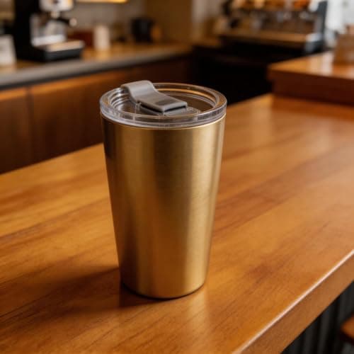 Homeponnew Gold Travel Coffee Tumbler 500ml with Straw Insert(Gold 500ml) — view 3