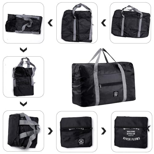 Foldable Travel Bag, 2 Pack Foldable Travel Duffel Bags, Waterproof Carry On Luggage Bag, Shoulder Shopping Clothes Organizer Luggage Bag,Suitable for Sports and Travel, Black — view 3