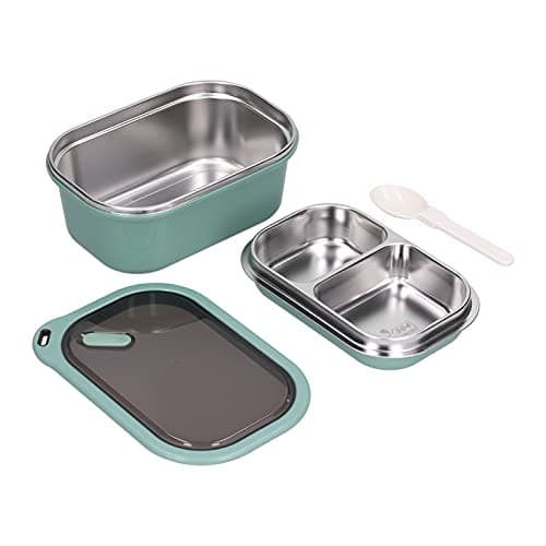 Tiiyee 1.2L Stainless Steel Double Layer Bento Box, Leakproof w Spoon Green