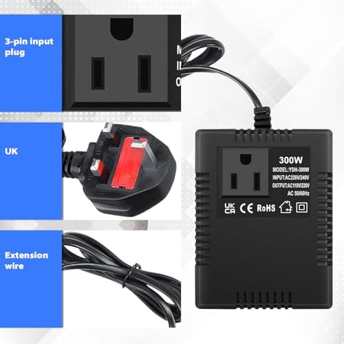 Step Down Transformer US to UK, 300W Step Down Power Voltage Converter Transformer (UK Plug) 220v/240v to 110v/120v, Intelligent Efficient Travel Power Adapter for Power Bank, WIFI, POS Machine — view 2