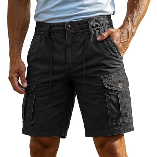 Men's Classic Cargo Shorts with Zip Button Closure, Multi-Pocket Design for Outdoor Sports & Work, Lightweight Summer Trousers, Quick-Dry Fabric (Black, M)