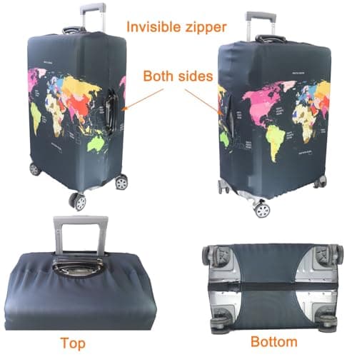 Tripnuo Elastic Thicker Luggage Cover for Trunk Case Apply to 18''-32'' Suitcase,Suitcase Protective Cover Travel Accessories (Black Map, L) — view 4