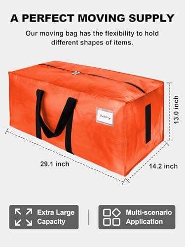 HOMESURE Supports 200lbs Heavy Duty Moving Bags - Strong Zipper & Wrap-Around Handles - Water-Resistant Storage Totes, Durable Alternative to Moving Boxes - 12 Pack - Orange — view 5