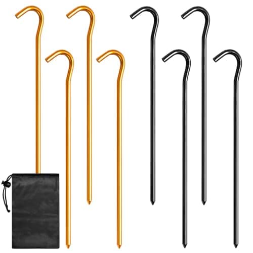 Msjuwek Heavy Duty Tent Pegs, 18cm Aluminium Alloy, Hexagonal, 8-Pack, for Camping, Backpacking, Hiking and Garden Netting, with Storage Bag