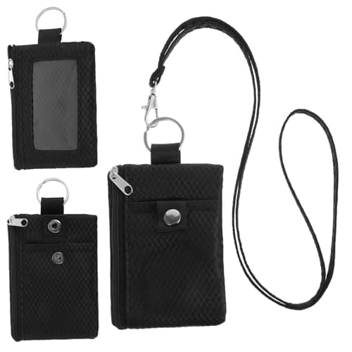 Minimalist Small Wallet with ID Window RFID Blocking Small Neck Wallet Water Resistant Zipper ID Case Pouch Travel Neck Wallets with Lanyard Keychain Badge Holder for Women Men Cards Coin Daily Use