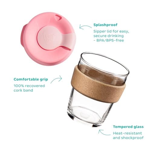 KeepCup Brew Cork - 12oz/340ml Tempered Glass Reusable Coffee Cup/Travel Mug, Natural Cork Band with Splashproof Press Fit Lid - Moonlight — view 3