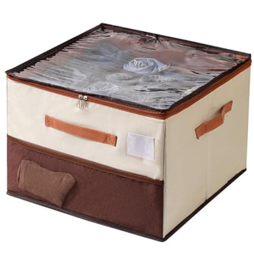 HZXYchen Shoe Storage Organizer, Shoe Organiser Fits 16 Pairs, Shoe Box Storage Containers with Clear Cover & Handles, Foldable Storage Bins with Sock Storage Net Fit for Boots Heels Sneakers (khaki)