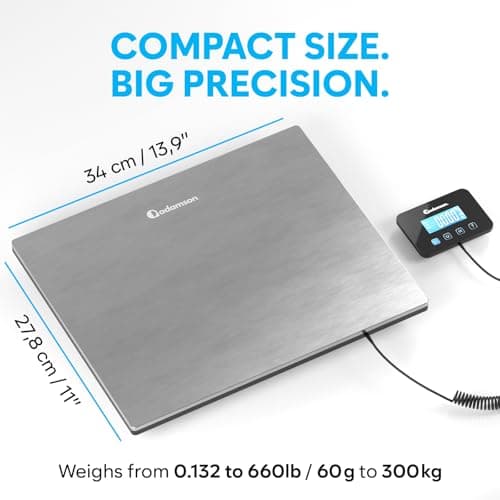 Parcel Scales - 300 kg - Heavy-Duty & High Accurate Digital Postal Scale with Hold/Tare Function - Perfect for Packages, Luggage, Industrial Use - Battery & Cable Included - Silver — view 2