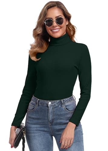 IWOLLENCE Turtleneck Women Thermal Tops (Dark Green, XL) — view 2