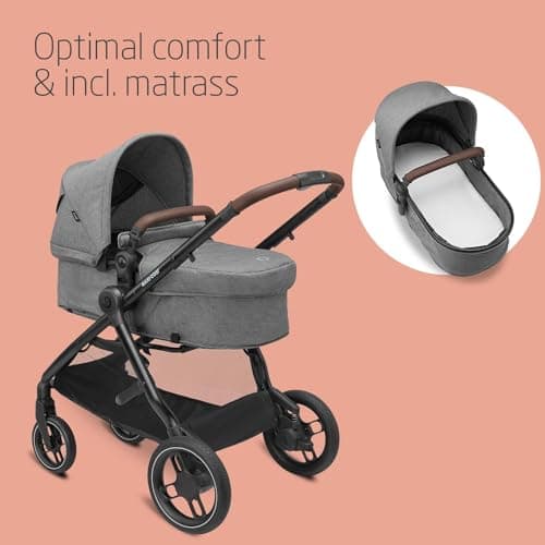 Maxi-Cosi Zelia S Trio 3-in-1 Prams Travel System, 0 - 4 Years, Up to 22 kg, Foldable, Compact and Reclining Baby Pushchair, with CabrioFix S i-Size Baby Car Seat, Accessories, Nursery Bag, Grey — view 3