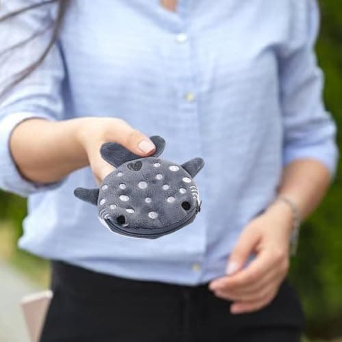 Whale Money Pouch Plush Cartoon Embroidery Pattern Zipper Key Card — view 3