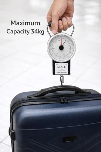 Luggage Scale With Tape Measure 1m Tape Measure Portable Analog Hanging Baggage Scale For Travel Airline Weight Capacity 34kg Heavy Duty Suitcase Weight Scale Up To Travel Bag Weight Checker With Hook — view 2