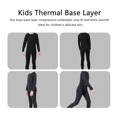 JiaYouLC Kids Base Layer Sets Thermal Compression Long Sleeve Top & Tights Winter Sports Warm Football Skins for Boys Girls Athletic Gym (Black, 9-10 Years) — view 6