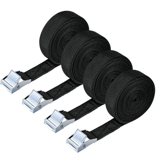 URAQT Tie Down Straps, 4 Pack Heavy Duty Tensioning Belts, 3M Adjustable Cargo Straps Ratchet Straps for Motorcycle, Cargo, Trucks, Trailer, Luggage, 250kg Loading Capacity, Quick Release (Black)