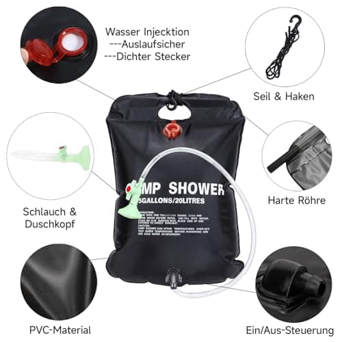 ECtury 20L Camping Shower, 5 Gallons/20L Portable Shower, Solar Shower for Camping, Camping Accessories for Hiking Climbing, Summer Camping Essentials, Camping Equipment — view 2