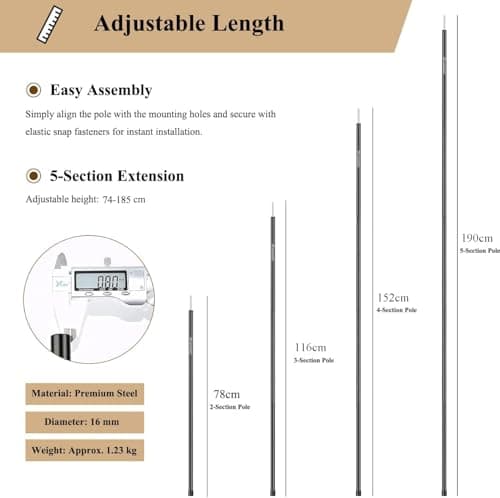 Tent Poles for Tarp, AVOFOREST Camping Tent Tarps Poles Adjustable Camping Accessories 190cm Heavy Duty Poles Thicker Tent Pole with a Diameter of 16mm for Backpacking Hiking Awning — view 5