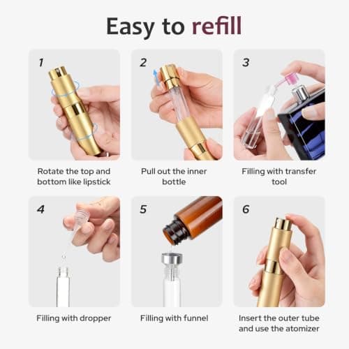 Toureal Travel Perfume Atomiser Refillable, 8ml Atomiser Spray Bottle,Gold — view 4