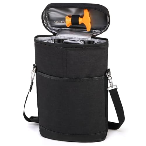 ZEAYEA 2 Bottle Wine Tote Carrier, Insulated Padded Wine Cooler Bag with Shoulder Strap, Portable Wine Tote Bag for Travel, Party, Christmas, Wine Tasting, Great Gift for Wine Lover