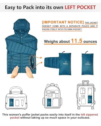 Outdoor Ventures Women's Winter Lightweight Puffer Jacket with Hood, Warm, Short, Packable, Quilted, Transitional, Padded Jacket for Ladies, Lined for Hiking, Travel Modern Blue XL — view 2