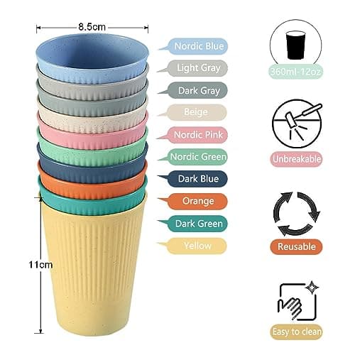 10 Colour Unbreakable Plastic Drinking Cups 350ml Reusable Tumblers Coffee Mug 10 Pack Stackable Beaker for Adults Kids Party Picnic BBQ Camping Cold Hot Drinks Microwave Dishwasher Fridge Safe — view 5