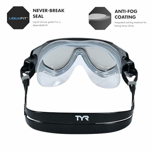 TYR TidalWave Swim Mask Mirrored-Core, Silver/black, one size — view 3