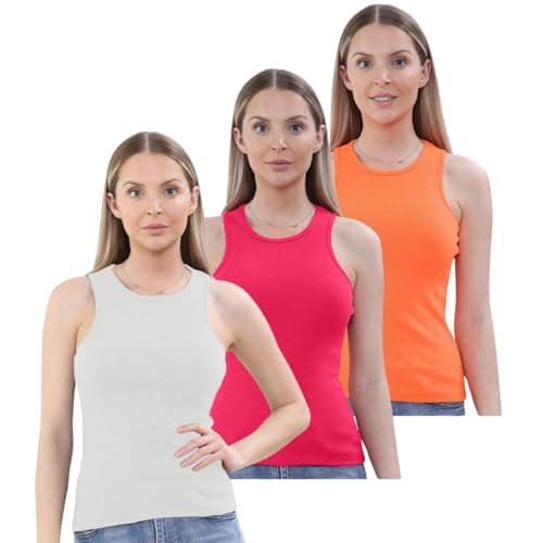 Womens Ribbed Vest Tops Sleeveless Multipack Tank 3 Pack - Set 2 L-XL