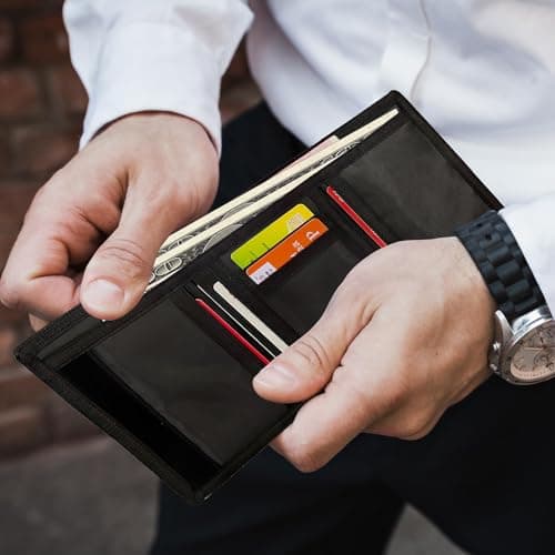 Slim Wallets for Men UK Carbon Fibre Black RFID Blocking Anti Theft Secure — view 6