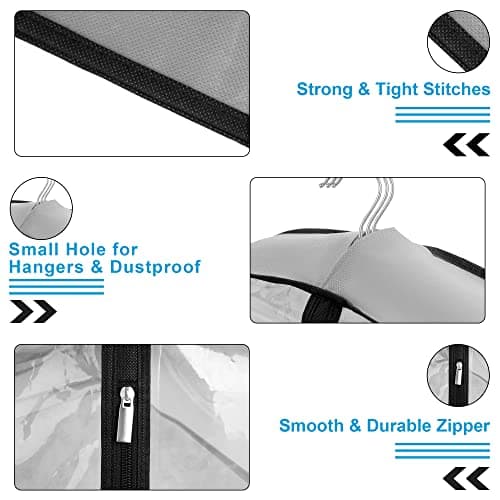 Eindas 4 Pack Clothes Covers with Zip, 40'' (102cm) Garment Bags Storage Gusseted Suit Protector Breathable Hanging Bag Jacket Coat for Wardrobe (4Pack-100CM) — view 5