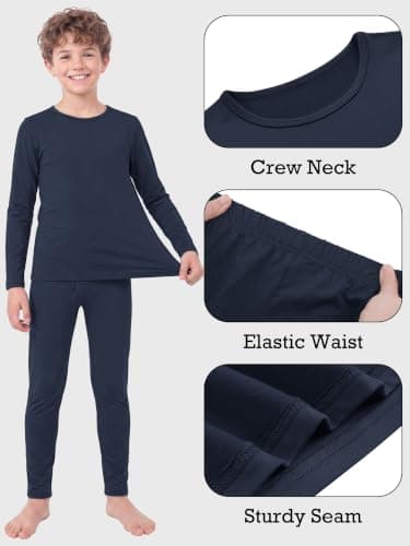 Ruisita Kids Boys Thermal Underwear Set Base Layers Top & Bottom Navy — view 4