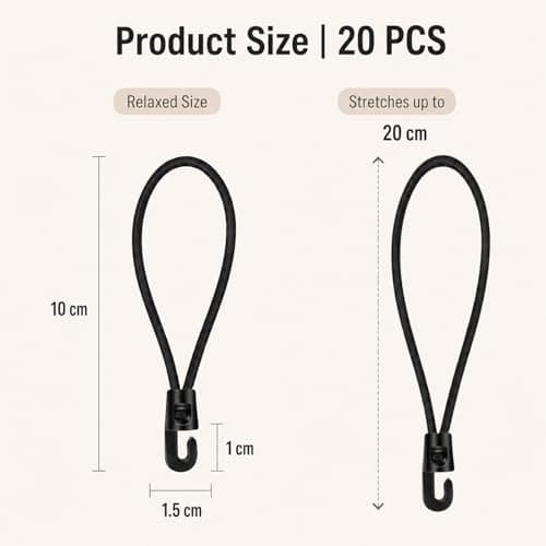 10cm Bungee Cords with Hooks – 20 Pack Heavy Duty Tarp Ties – Stretchy Elastic Tent Straps for Camping, Outdoor, Canopy, Tarpaulin & Shelter Setup — view 2