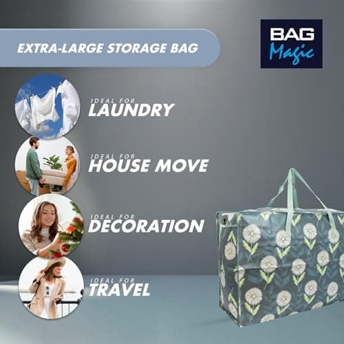 Extra-Large 100L Storage & Shopping Bag – Heavy-Duty PVC Zip Holdall for Laundry, Moving, Travel & Home Organisation - Daisy — view 3