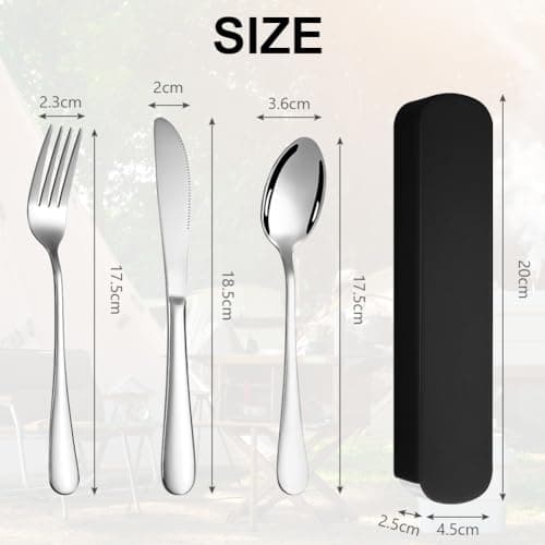 HOTUT 3 Pcs Travel Cutlery Set, Cutlery Set with Portable Pouch Case, Stainless Steel Flatware, Reusable, Portable Utensils for Home Outdoor Travel Picnic Office School Lunch Box, Black — view 2