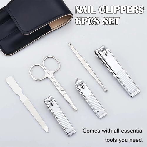 6PCS Nail Clippers Set, Manicure Set Men, Stainless Steel Nail Clippers Kit with Leather Case, Professional Nails Care Grooming Kit for Men & Women, Ideal Gift for Mom Dad (Dark Black) — view 2