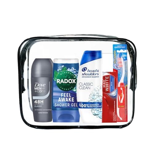 Men's Travelling Toiletries Set - Travel Size Essentials, Mini Holiday Bag, Perfect for Overnight Stays, Hospital's, Camping, Holidays, Airport Security Approved, Clear Travel Bag — view 4