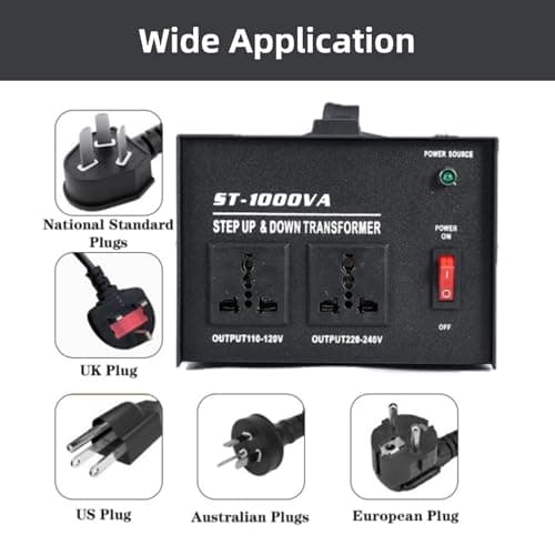 ybaymy 1000W Voltage Transformer, 220/240V to 110/120V Step Up & Step Down Voltage Converter, UK to US 110V & 220V Outlets, 1000VA Voltage Converter with UK Standard Plug and Circuit Break Protection — view 2