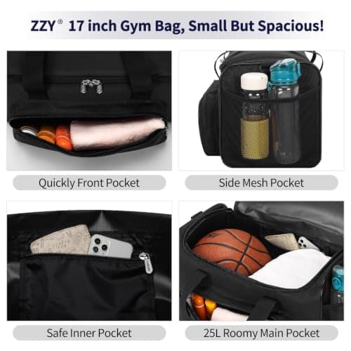 ZZY 25L Small Gym Duffle Bag, 17 inch, Black — view 4