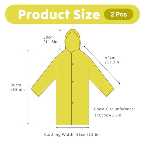 AropaeenGlowry 2pcs Kids Waterproof Rain Poncho with Hood & Sleeves - Reusable EVA Raincoat for Boys Girls, Camping & Travel, Yellow — view 2