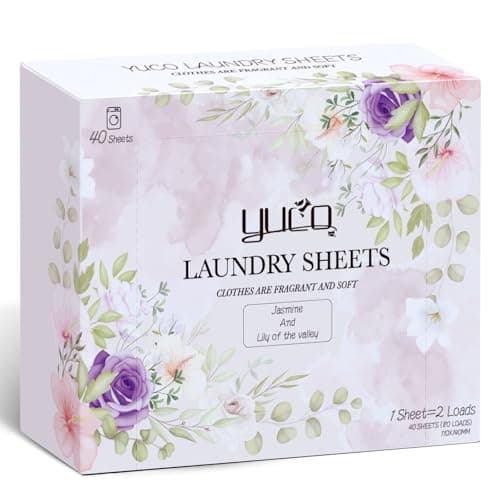 YUCO Laundry Detergent Sheets 80 Washes, Eco Travel Laundry Detergent Liquidless Detergent Soap Sheet, Dissolvable in in Sink and Washer, Plastic Free Packaging, Jasmine And Lily of the Valley (150g)