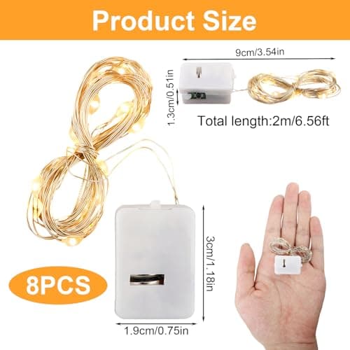 8 Pack Battery-Operated Fairy Lights, 2m 20 LED String Lights, Warm White — view 2