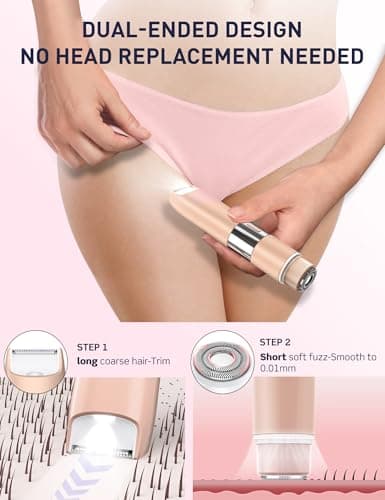 Bikini Trimmer Women 2-in-1 Facial Hair Remover for Women,USB Razors Woman,Dual Head Shaver Women with Light for Intimate,Lady Shavers for Woman Pubic Hair for Lip Underarm Body,Travel Lock,Salt Pink — view 2