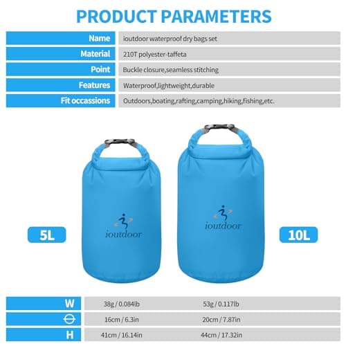 ioutdoor Dry Bag Set,2L/5L/10L/20L Waterproof Dry Sacks (Blue 5L+10L) — view 2