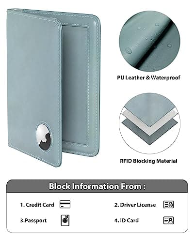 Stouchi Passport Holder Airtag Wallet UK Passport Cover Protector PU Leather Travel Wallet Case Organiser Document Holder for Men&Women Passport,Business Cards,Boarding Passe(Azure) — view 3