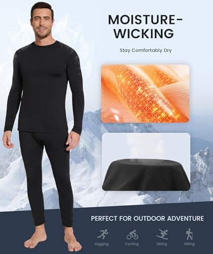 SIHOHAN Mens Thermal Top Long Sleeve Crew Neck Base Layer Tops Black — view 5