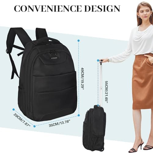 Hivexagon 32L Rolling Backpack,Wheeled Backpack Comfort Casual Durable and Effortlessly to Carry Laptop Books and Documents, Hidden Shoulder Straps for Business Travel — view 2