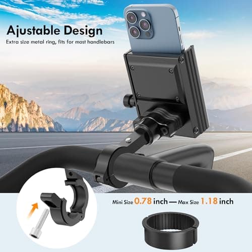 Idoove for Airtag Holder for Bike Phone Mount, Bicycle Phone Mount Compatible with Airtags, Anti-Theft Air Tag GPS Tracker Motorcycle Handlebar Cell Phone Clamp, Scooter Phone Clip (Full Metal, Black) — view 5