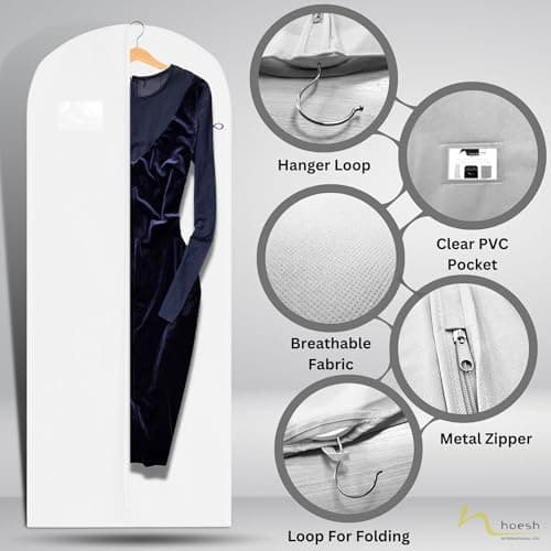 Hoesh UK Bridal Gown Garment Bag - Printed Wedding Dress Bag | Long Dress Covers for Bride & Bridesmaids | Breathable Clothes Bag for Storage & Travel (Lavender Bridesmaid) — view 3